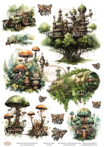 PAPIER RYŻOWY 022 - LAS STEAMPUNKOWY 01 / RICE PAPER - STEAMPUNK FOREST 01 ARTISTIKO